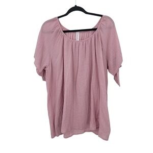 Coastal Mauve Crinkle Gauze Peasant Blouse Top Plus Sz 3XL Relaxed Lightweight